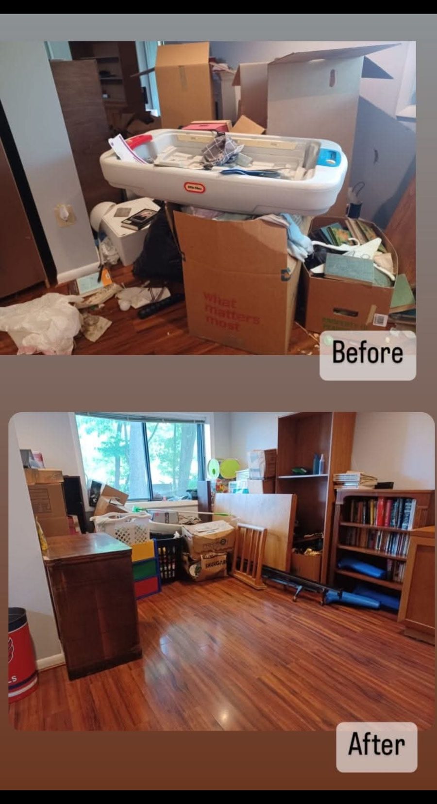 Antes y después — dormitorio ordenado y limpieza profunda
